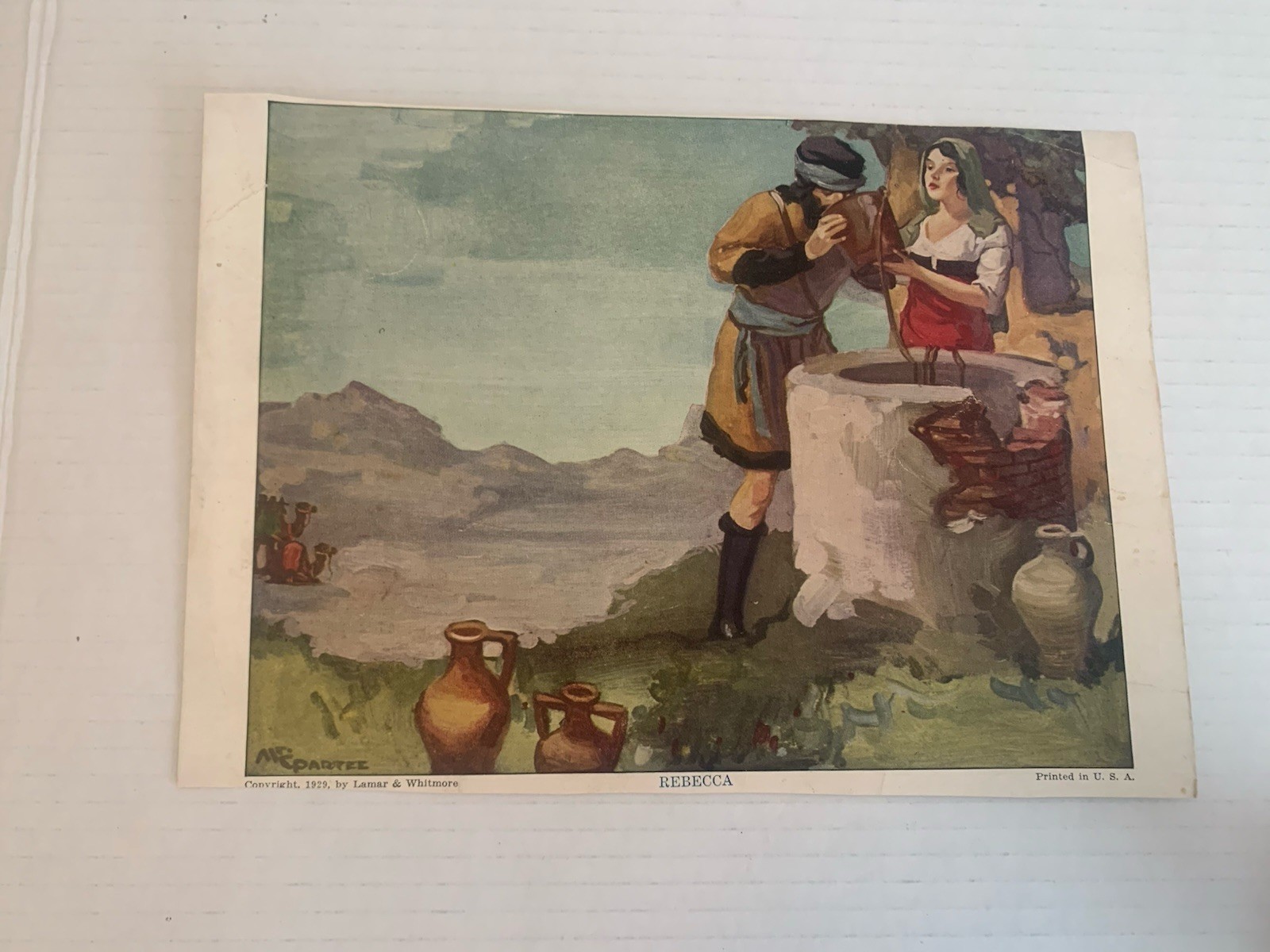 Vintage 1929 Art Print Rebecca At The Well Christian Religious Bible Art Sunday
