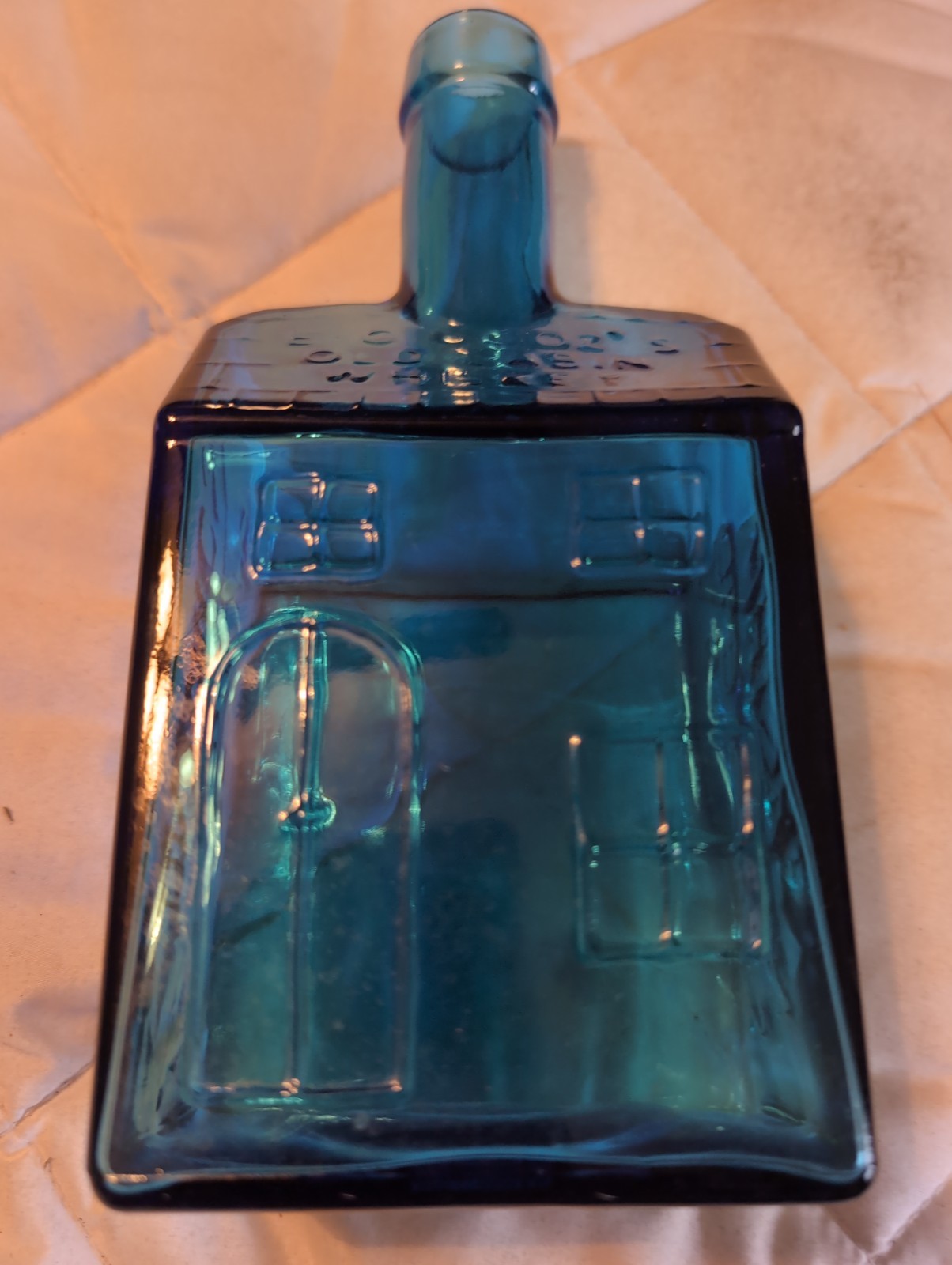 Vintage  WEATON BLUE GLASS 1840 E.C. Booz\'s Old Cabin Whiskey Bottle- 8 1/2\