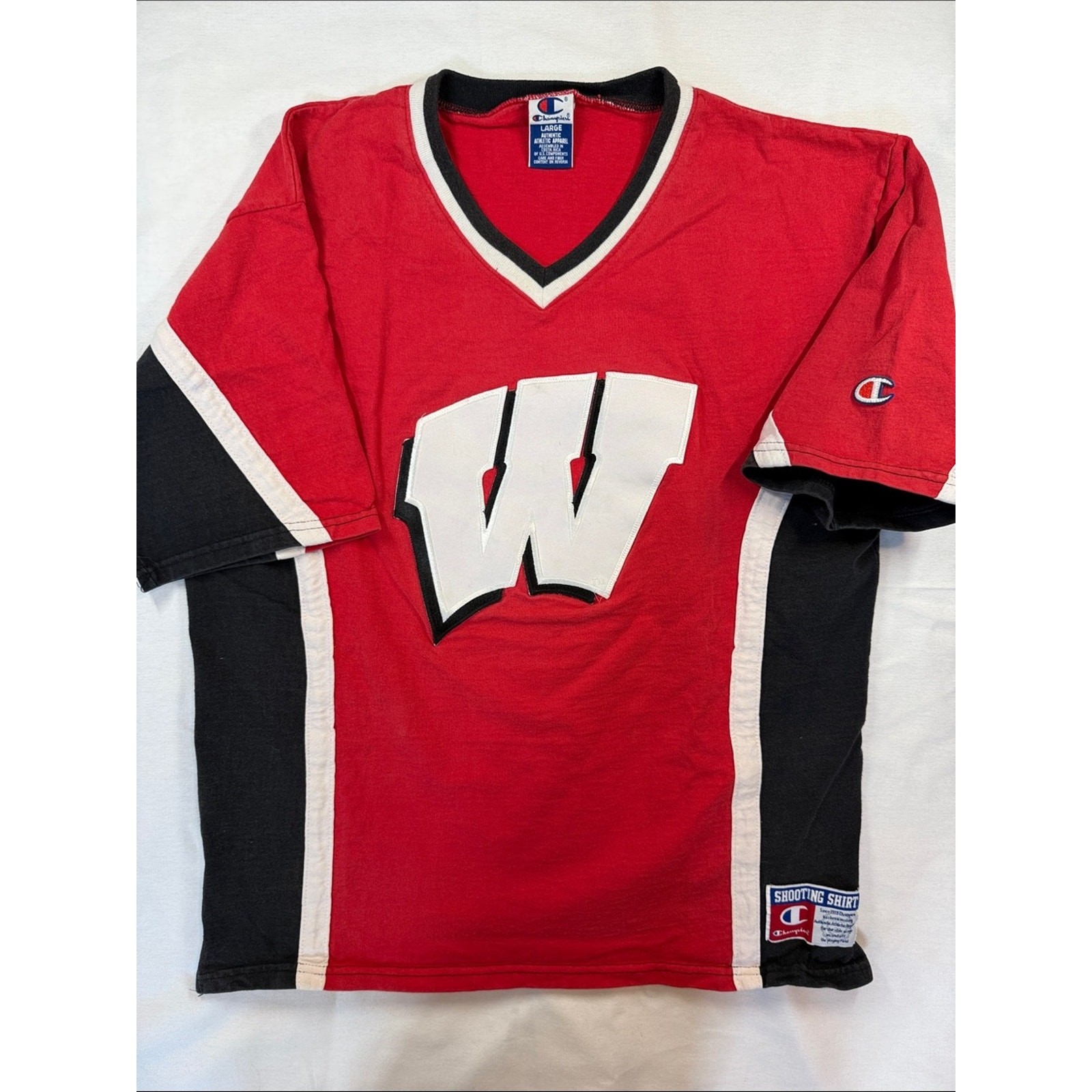 Vintage 90s Champion Wisconsin Badgers Shooting Shirt NCAA Red Black White L
