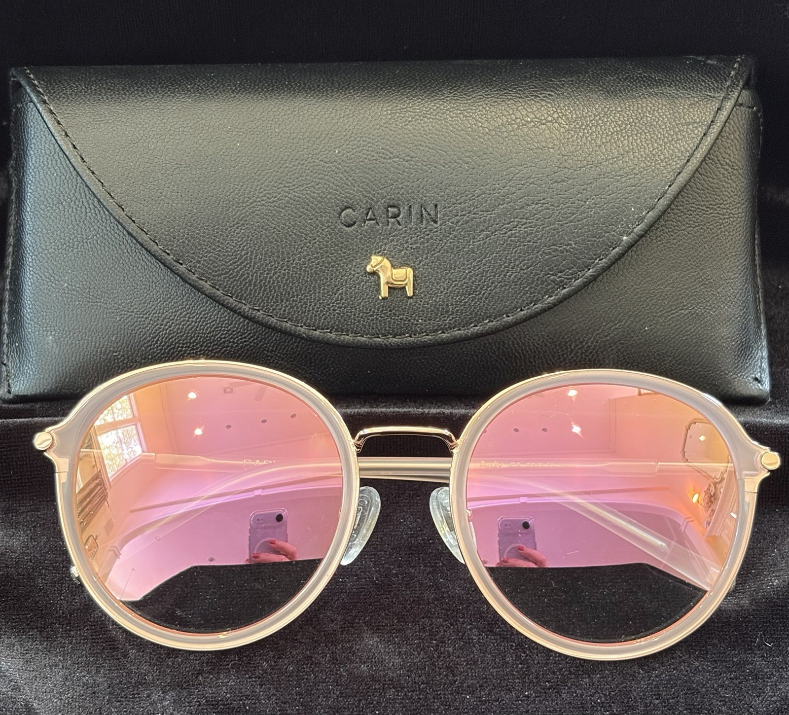CARIN Katharine C2 54mm Sunglasses Rose Gold Color Mirror Lenses W/Leather Case