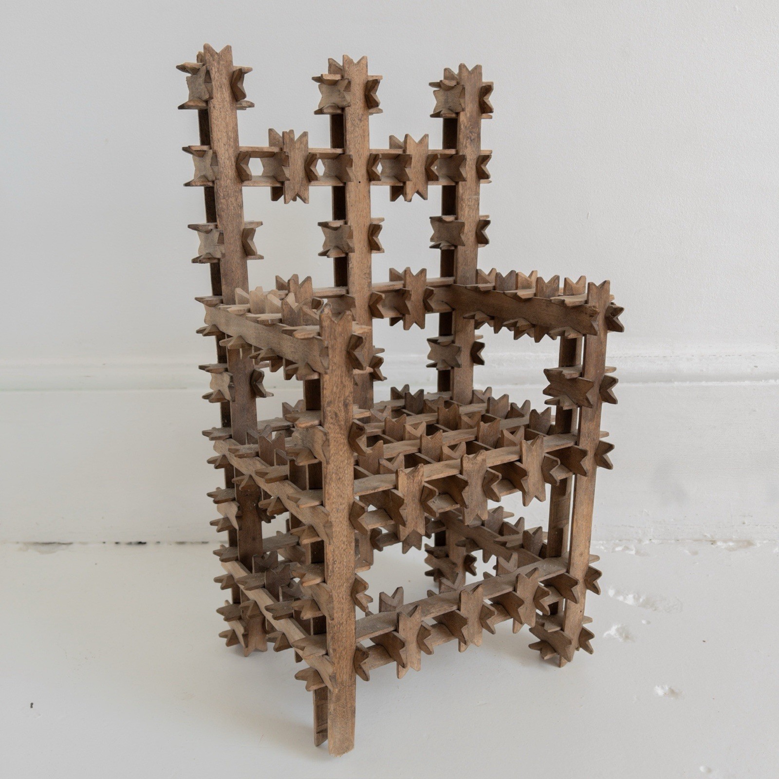 ANTIQUE 17” Crown of Thorns Tramp Art Wooden Chair Throne Primitive Folk