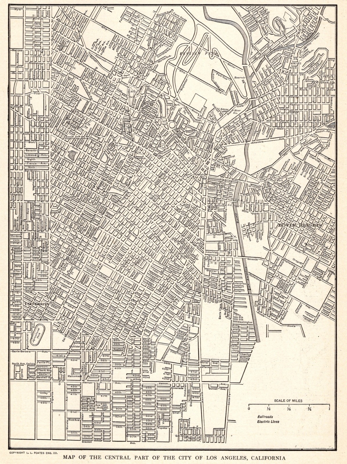 1924 Antique LOS ANGELES City Map of Los Angeles California Street Map 3238