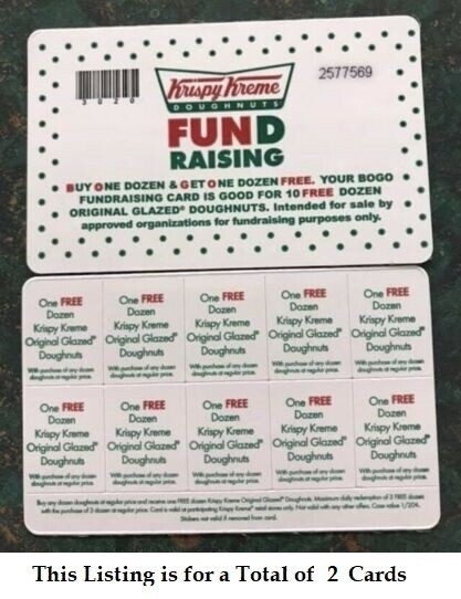 LOT OF 2 *Krispy Kreme Cards - Buy One Get One Dozen FREE - 10 Offers Per Card* LOT OF 2 *Krispy Kreme Cards - Buy One Get One Dozen FREE - 10 Offers Per Card*