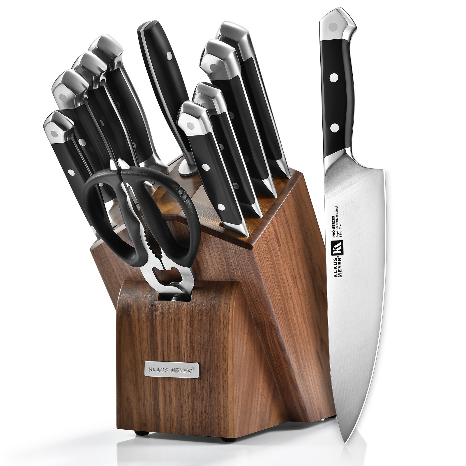 Klaus Meyer PRO 11-Piece German Steel Kitchen Knife Set with Walnut Wood Block