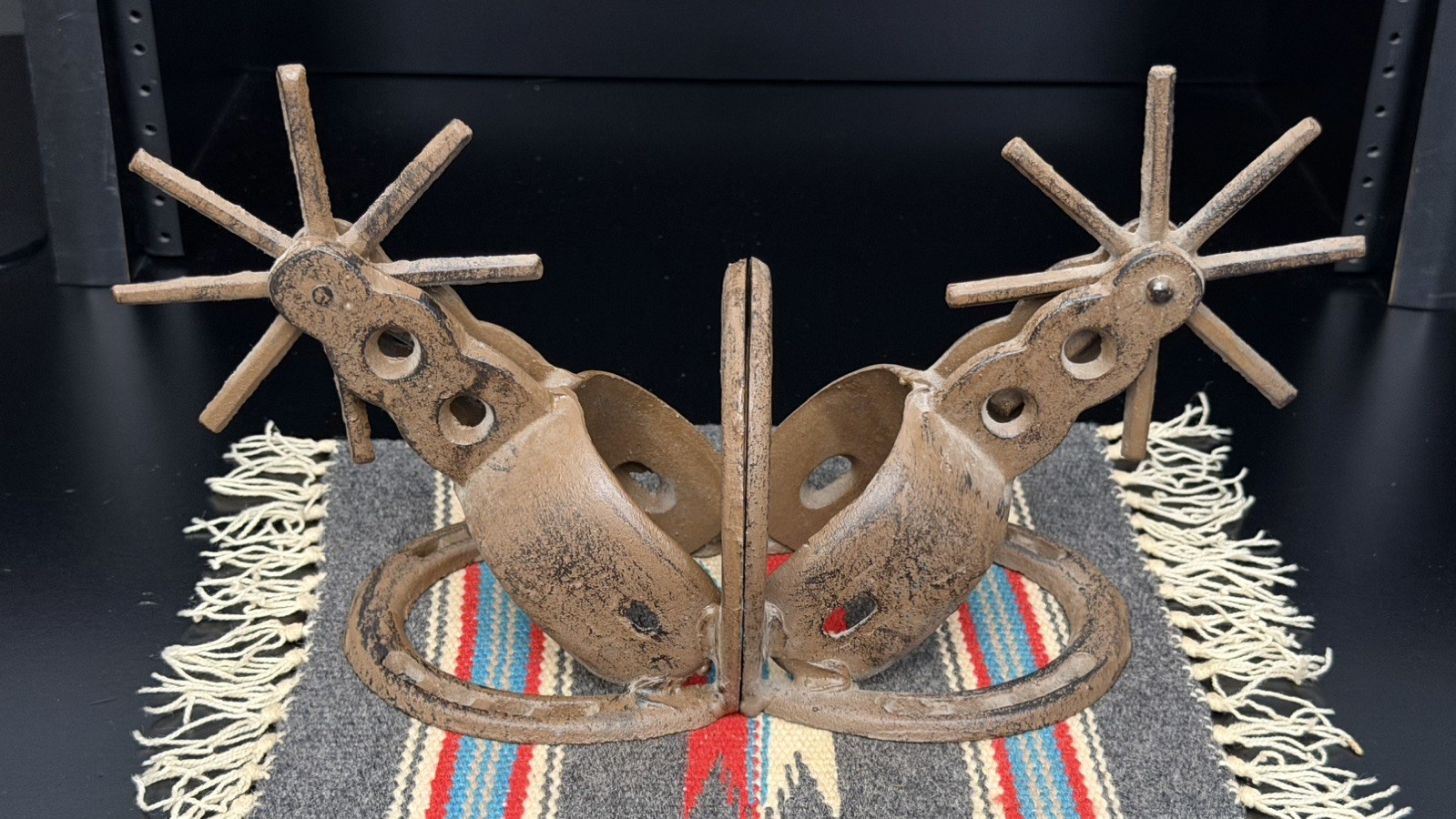Horseshoe And Spur Bookends -Antique Mexican Western 8 Point Star Charro Spurs