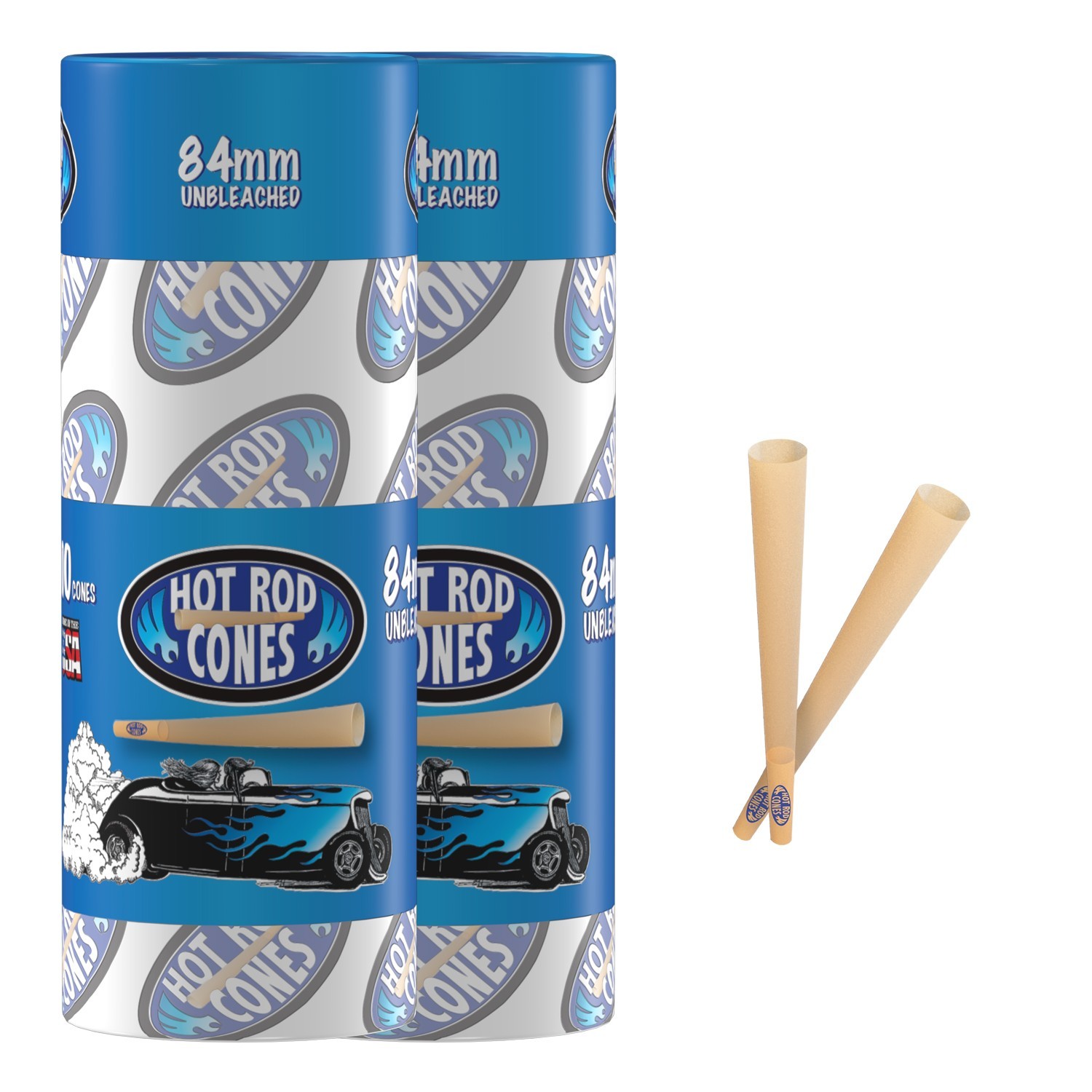 Hotrod Unbleached Pre Rolled Cones Organic Rolling Paper Cones  84 mm 100x2 Pck