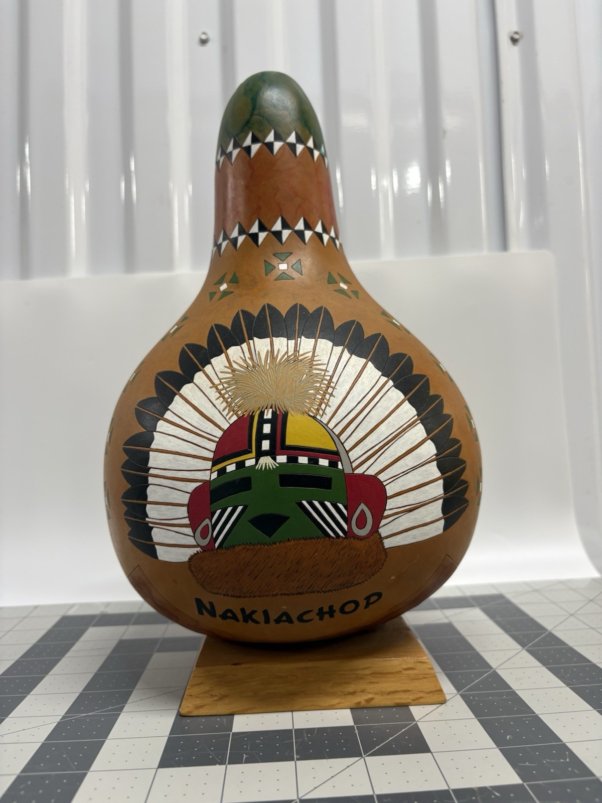 Large Signed CISKO Hand Painted Gourd Nakiachop Katsina Southwest Folk Art