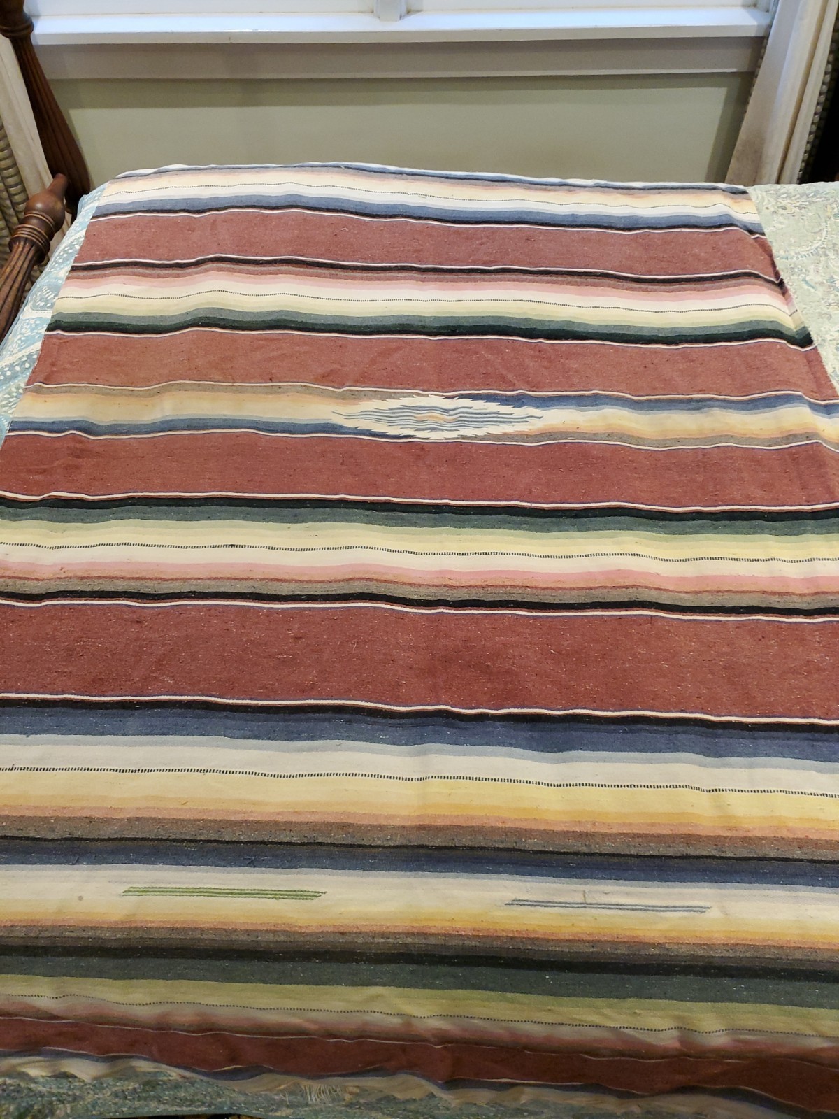 Large Vtg Mexican Saltillo Serape Blanket Rainbow Ombré Diamond 82” X 44\ Large Vtg Mexican Saltillo Serape Blanket Rainbow Ombré Diamond 82” X 44\
