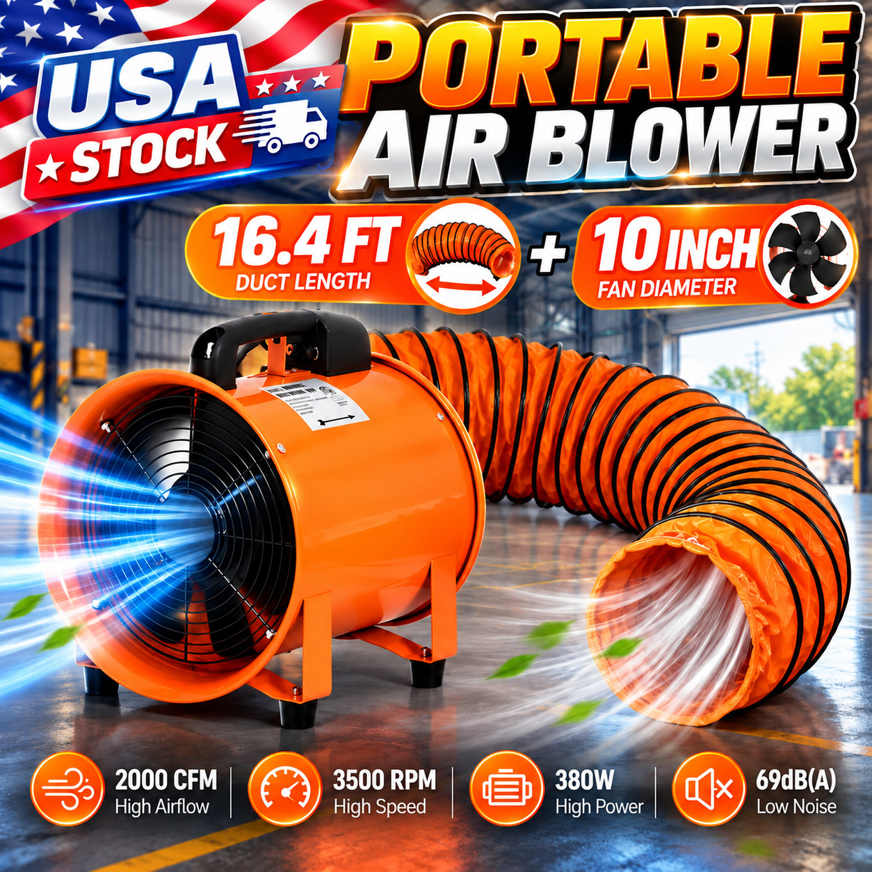 Portable Air Blower Professional GENUINE GARVEE 380W 3500RPM 2000CFM Exhaust Fan