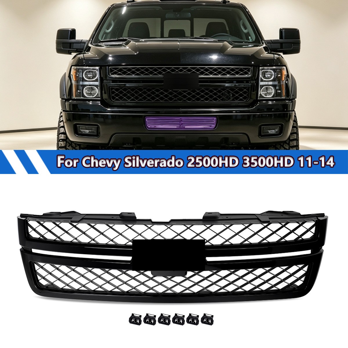 Front Grille Assembly Gloss Black For Chevy Silverado 2500HD 3500HD 2011-2014 Front Grille Assembly Gloss Black For Chevy Silverado 2500HD 3500HD 2011-2014
