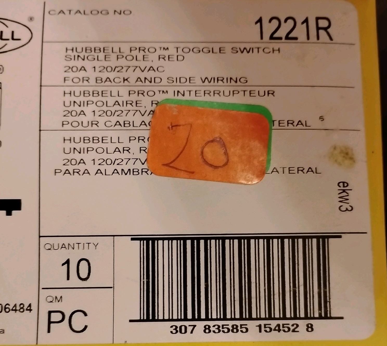 (10) New Hubbell 1221R Toggle Switch 20 Amp Heavy Duty Lot of 13 *FREE SHIP