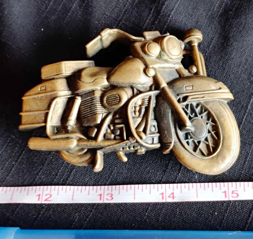 Vintage Brass Marked 1977 Motorcycle Belt Buckle Made In USA