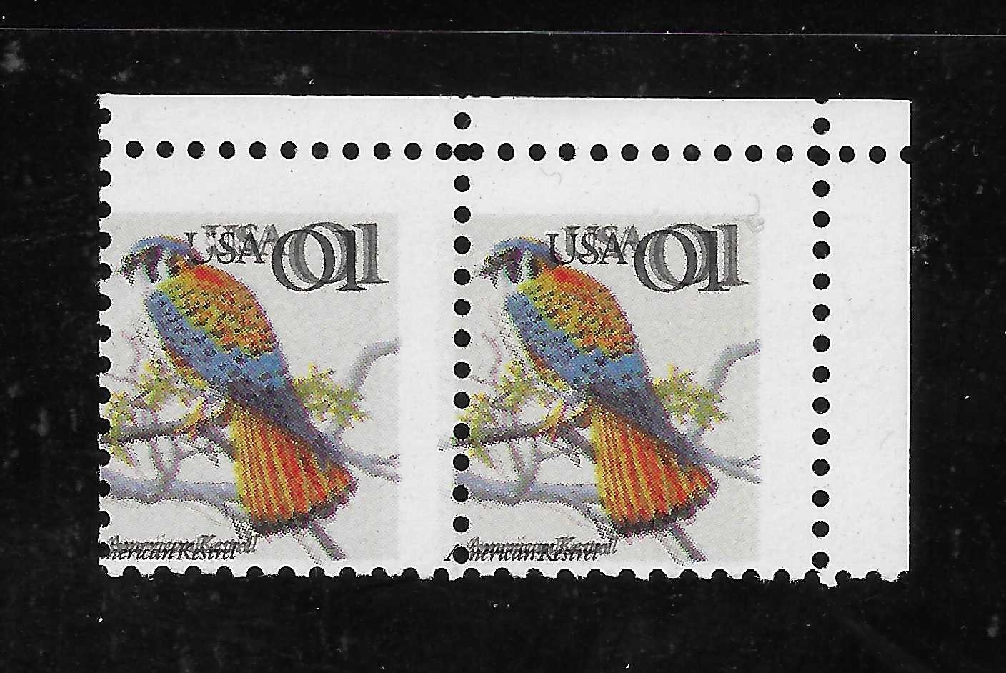 US Stamps: EFO; 1c 1991 Kestrel #2476c; Triple Impression Black; Horiz. Pair MNH