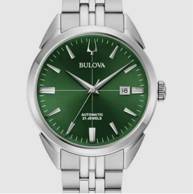 Bulova Sutton 96B424 Men\'s Automatic Green Dial Stainless Steel Watch New