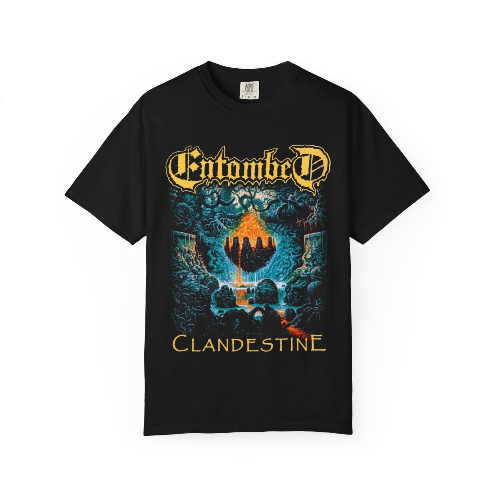 Entombed Clandestine Album Art T-Shirt | Swedish Death Metal Band Tee