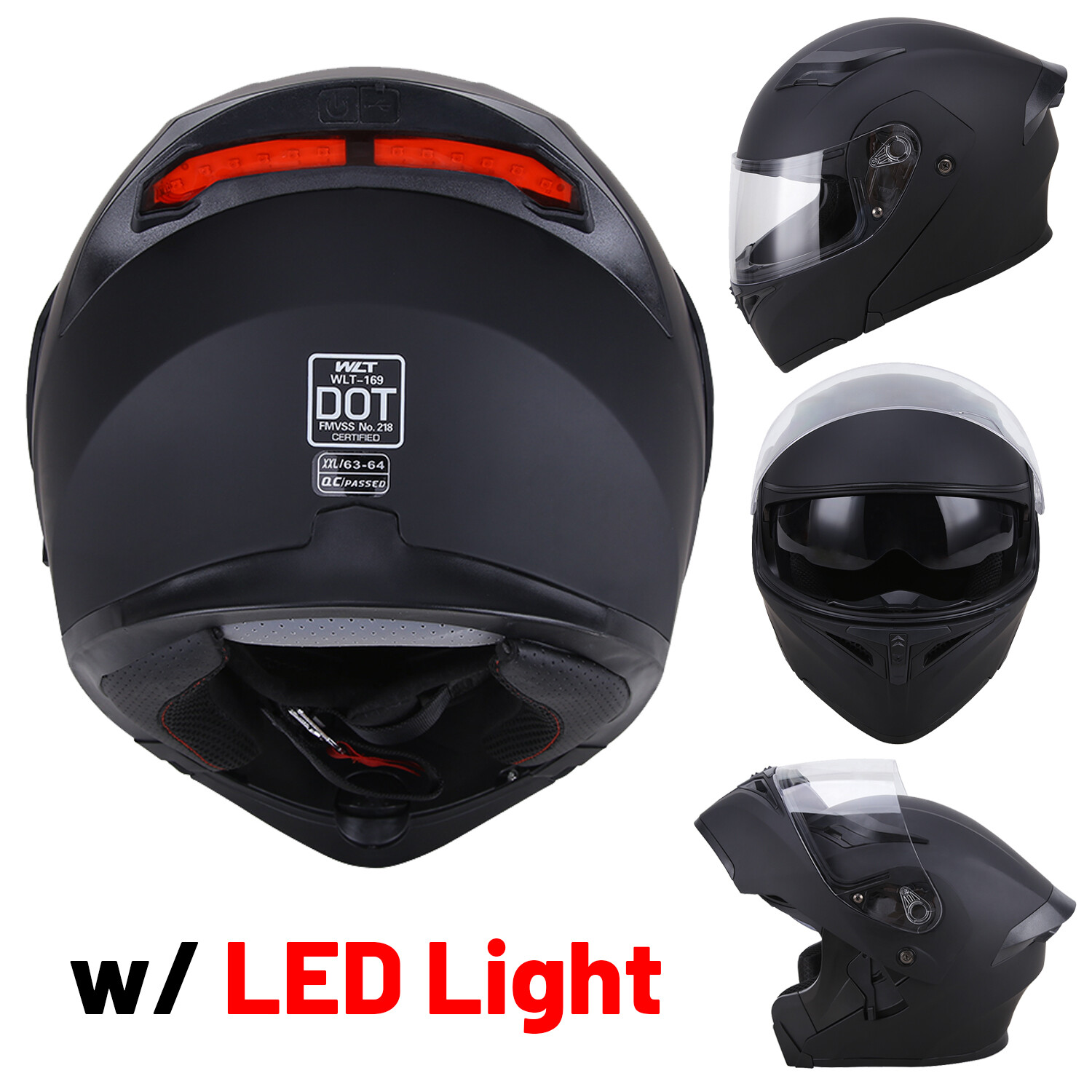Flip up Modular Full Face Motorcycle Helmet Dual Visors with LED DOT Brand New