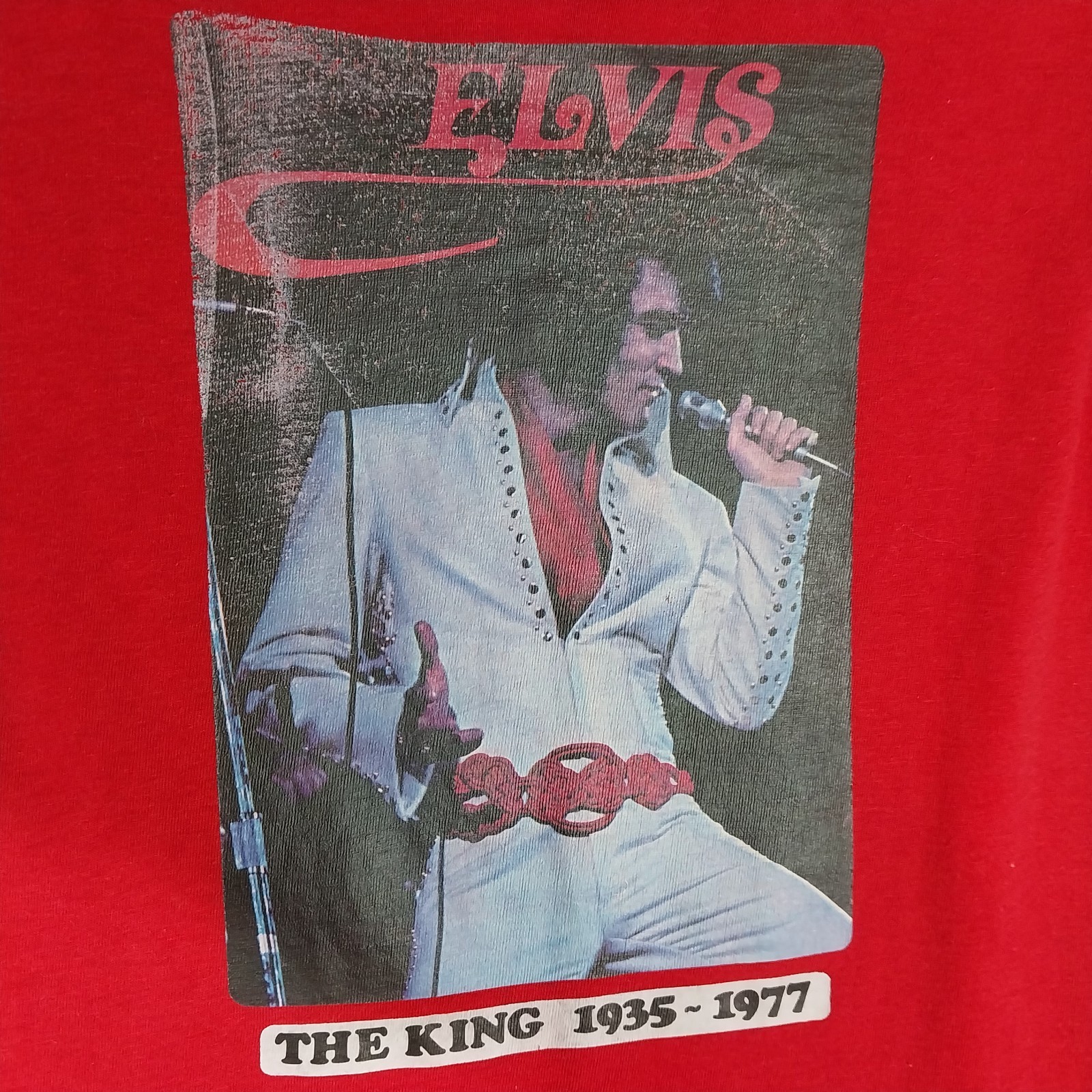Rare Vtg 70s Elvis Presley Memorial T-Shirt Red The King 1935-1977 Single Stitch
