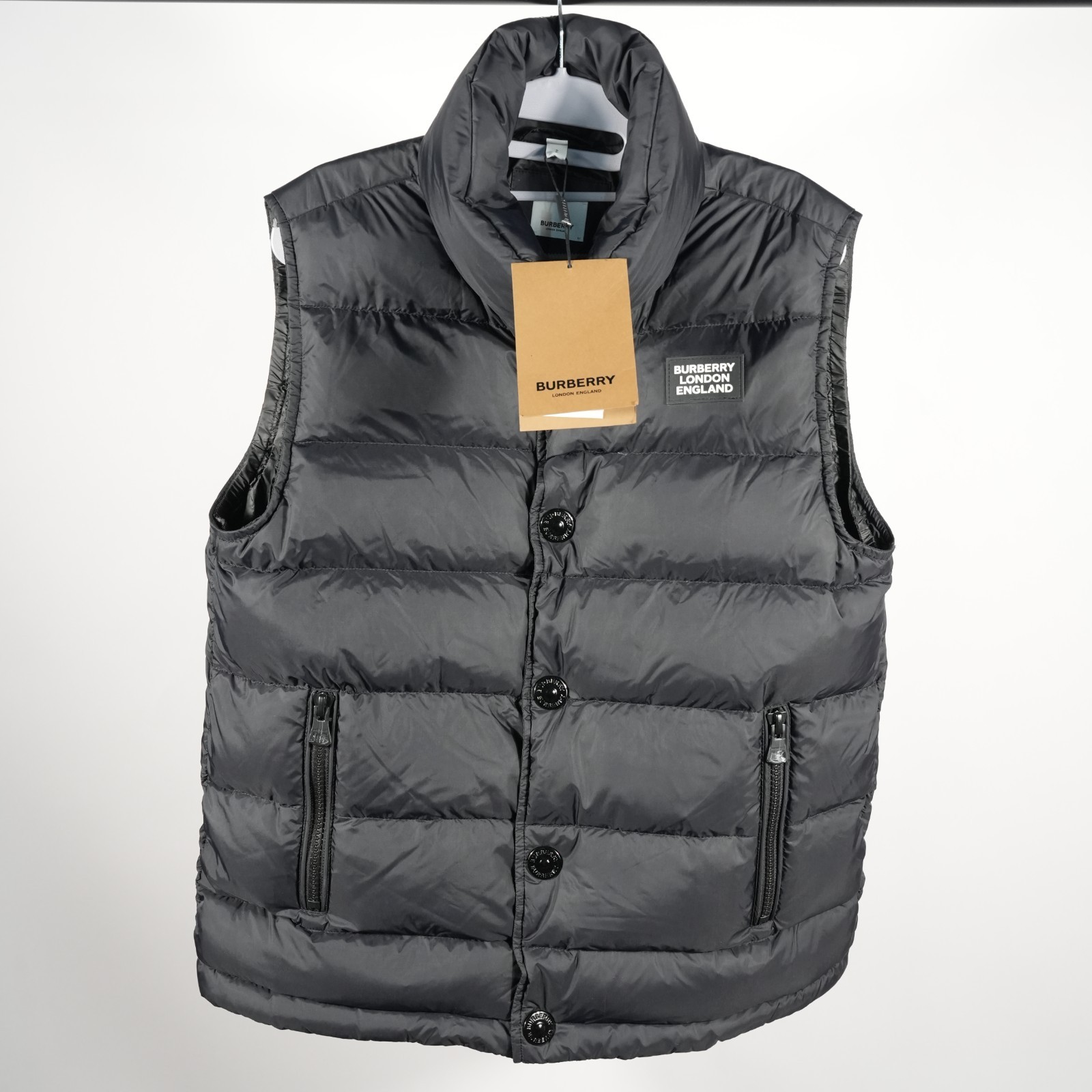 * Burberry Midland Striped Detail Monogram Puffer Goose Down Vest Size S