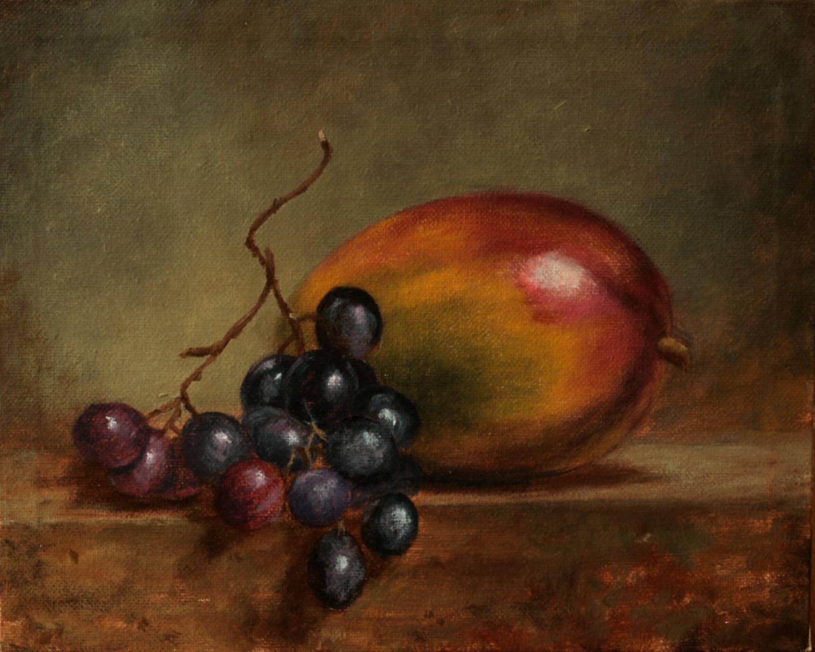 Original Acrylic Still Life Painting Mango Grapes Signed Artwork Fruit Art