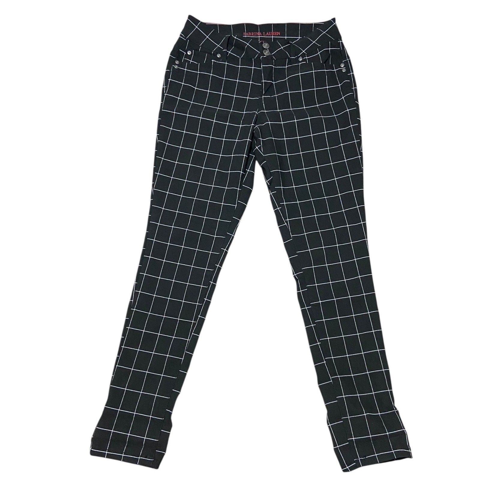 Sabrina Lauren Black Windowpane Plaid Pants Career Casual Trousers Size 10