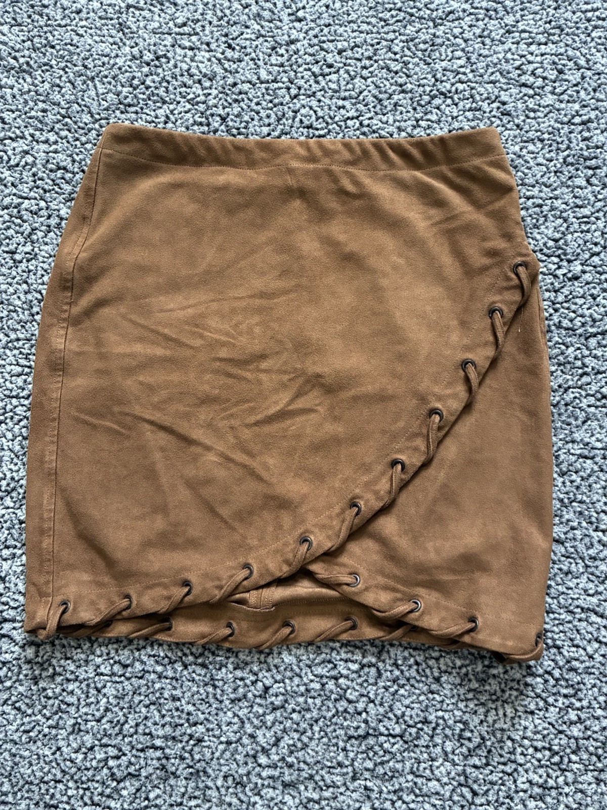 Express Brown Faux Suede Lace-Up Mini Skirt Short Solid Women\'s Size XS