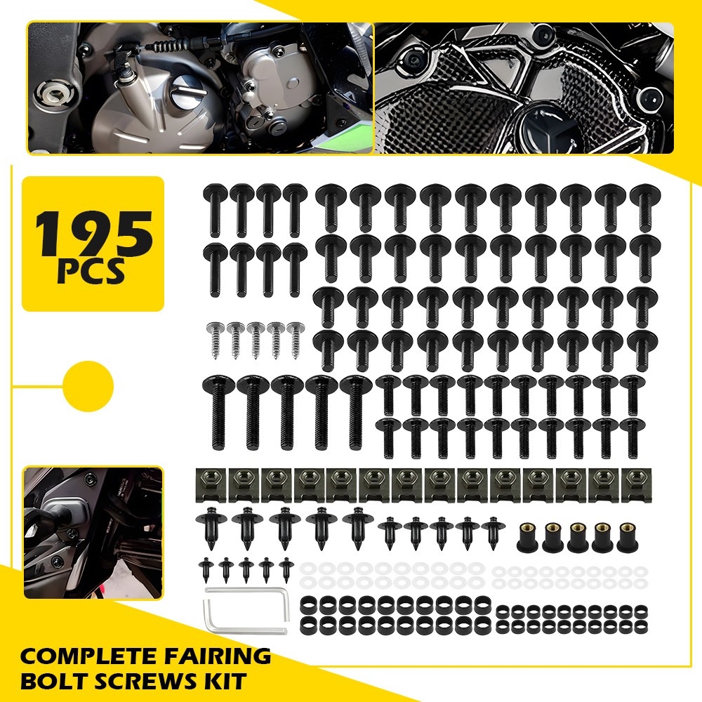 177Pcs Black Motorcycle Fairing Bolts Kit Windscreen Screws Fastener Nut Clips