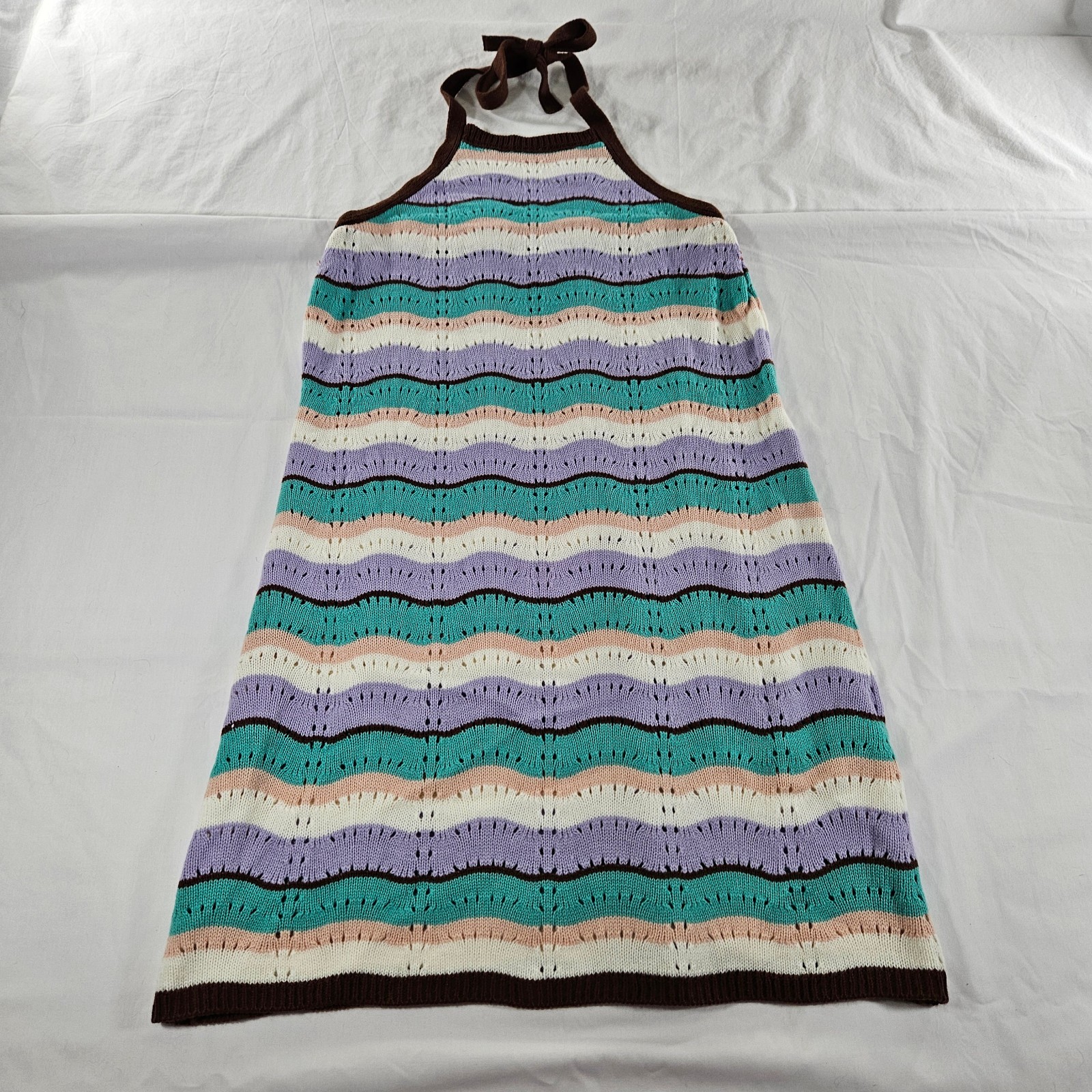 Justify Women’s XL Crochet Knit Halter Dress Pastel Stripe Y2K Boho