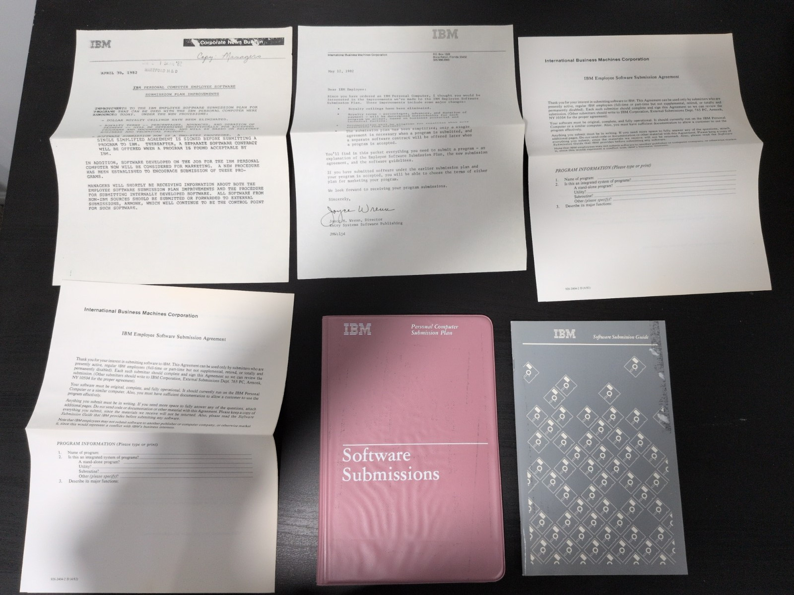 Vintage 1982 IBM PC Employee Software Submission Plan Binder Forms Joyce Wrenn