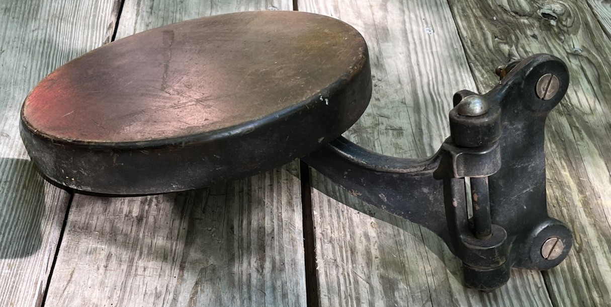 antique industrial swing out seat stool cast iron and wood 1920s
