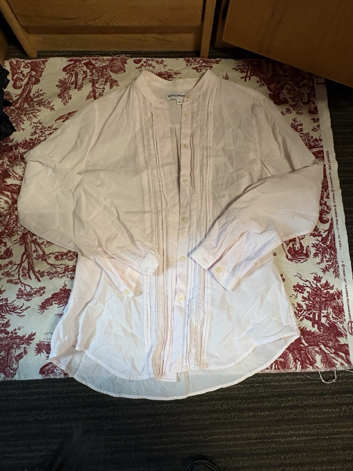 Uniqlo pink button up top with ruffle front