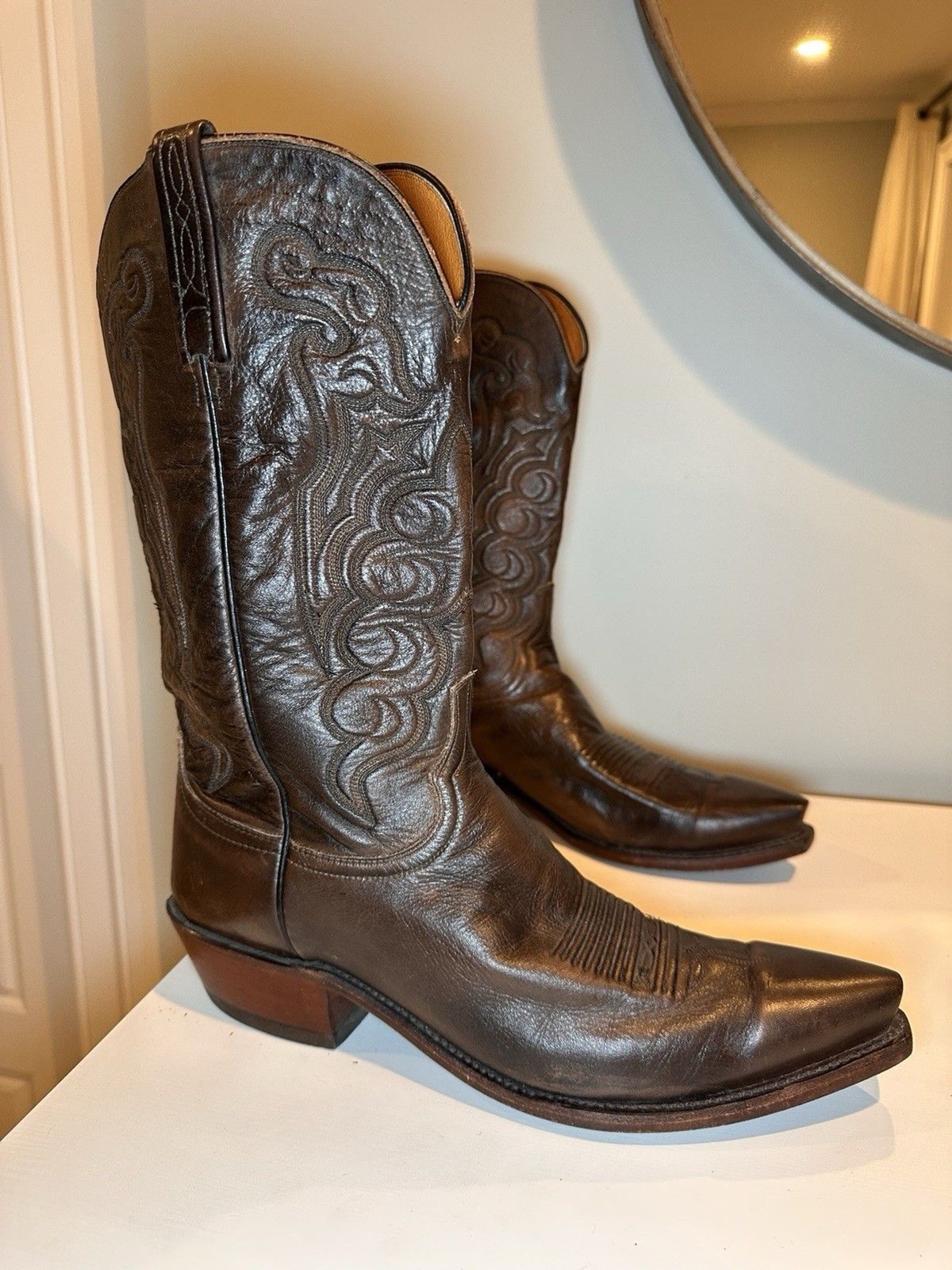 VTG 1883 By Lucchese Mens Western Leather Boots Size 11D Rich Brown N1615 USA