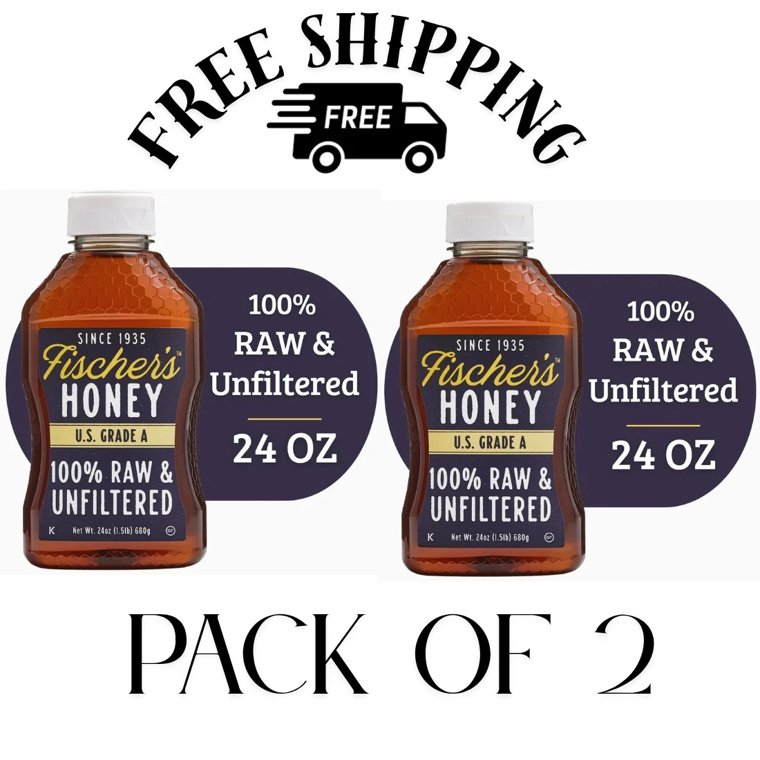 Fischers Honey, 24oz Raw and Unfiltered, Local 100% US Grade Squeeze Bottle 2pk Fischers Honey, 24oz Raw and Unfiltered, Local 100% US Grade Squeeze Bottle 2pk