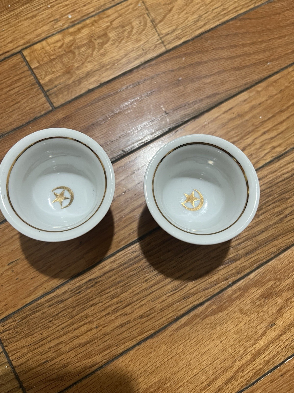 Antique WWI Turkish Ceramic Coffee Cups with Copper Sleeves - Set of 2 Antique WWI Turkish Ceramic Coffee Cups with Copper Sleeves - Set of 2