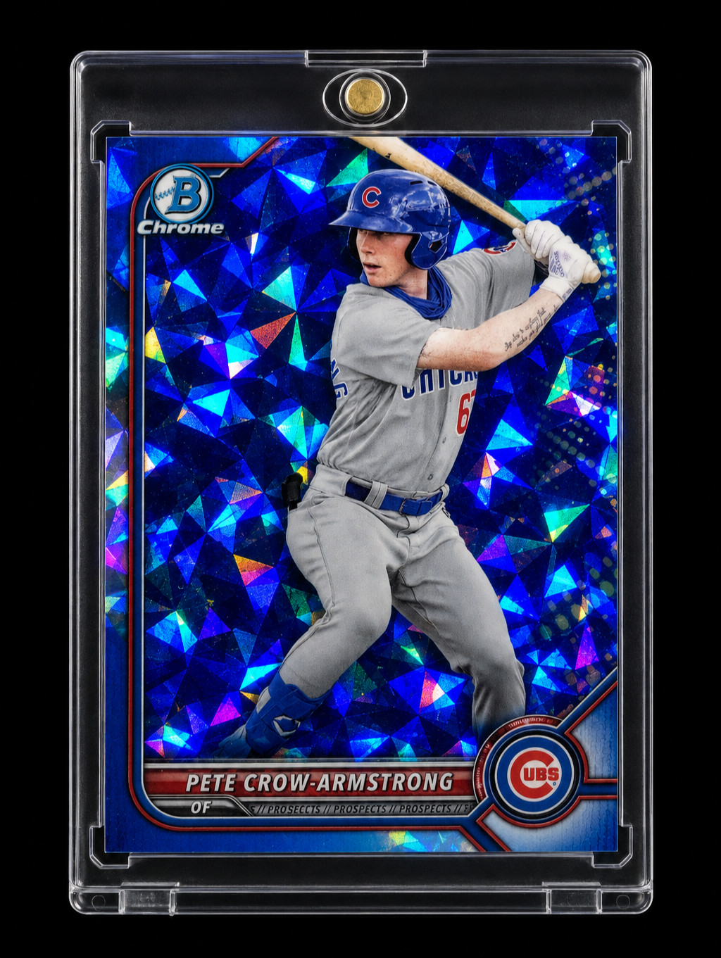 PETE CROW-ARMSTRONG ROOKIE BLUE ATOMIC REFRACTOR Holo Topps Chrome RC Card CUBS
