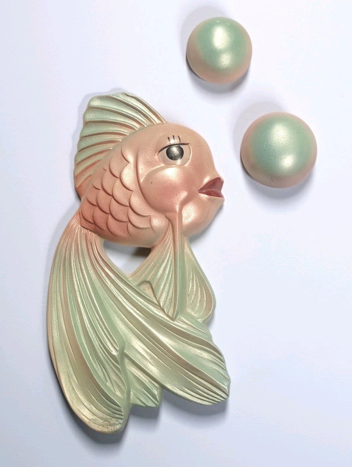 Vintage Anthropomorphic Miller Studio Chalkware Wall Art Fish with Bubbles