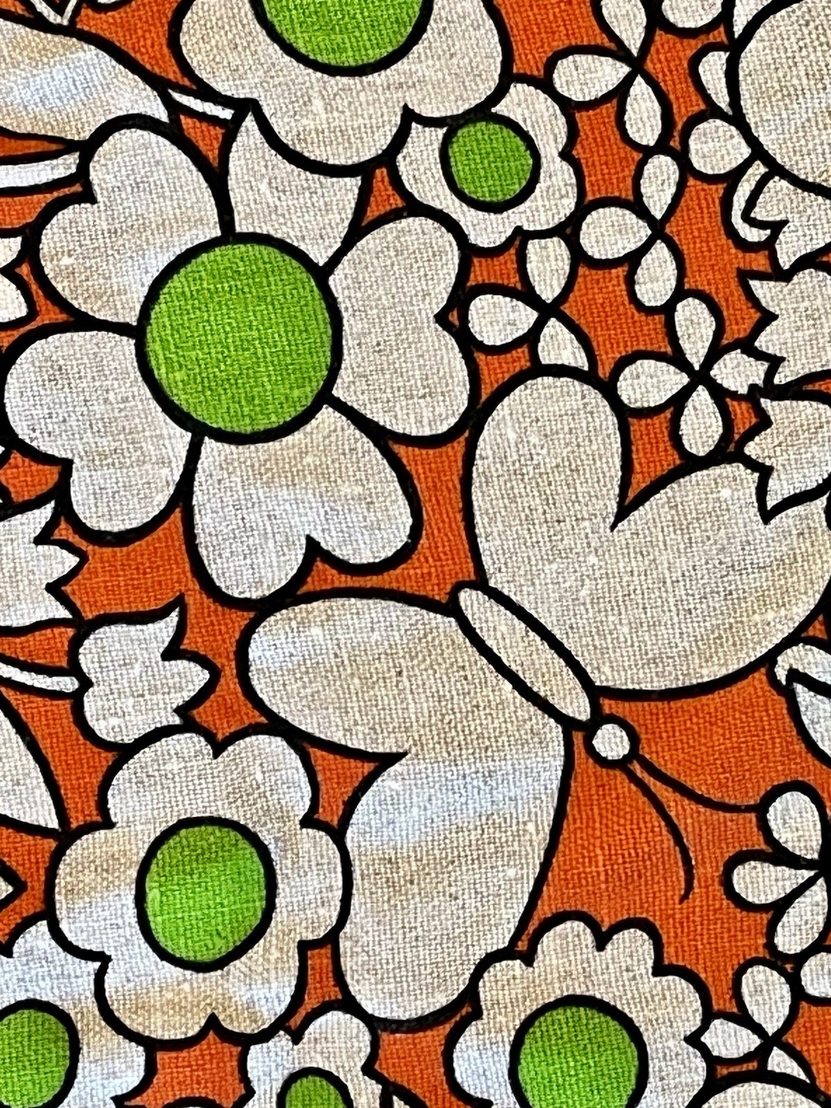 Vintage 1960s 70s Mod Floral Fabric Pattern Rights Inc Orange Lime Green 96x40