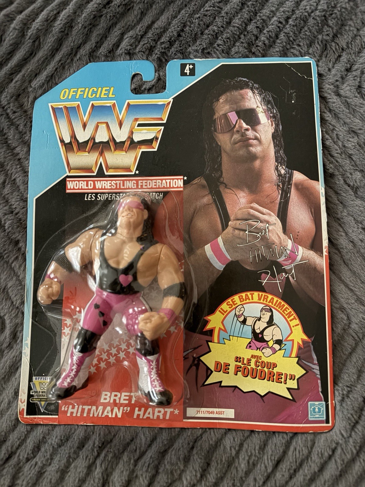 Vintage WWF Bret Hitman Hart Hasbro 1992 Series 4 Wrestling Figure FRENCH mOC Vintage WWF Bret Hitman Hart Hasbro 1992 Series 4 Wrestling Figure FRENCH mOC
