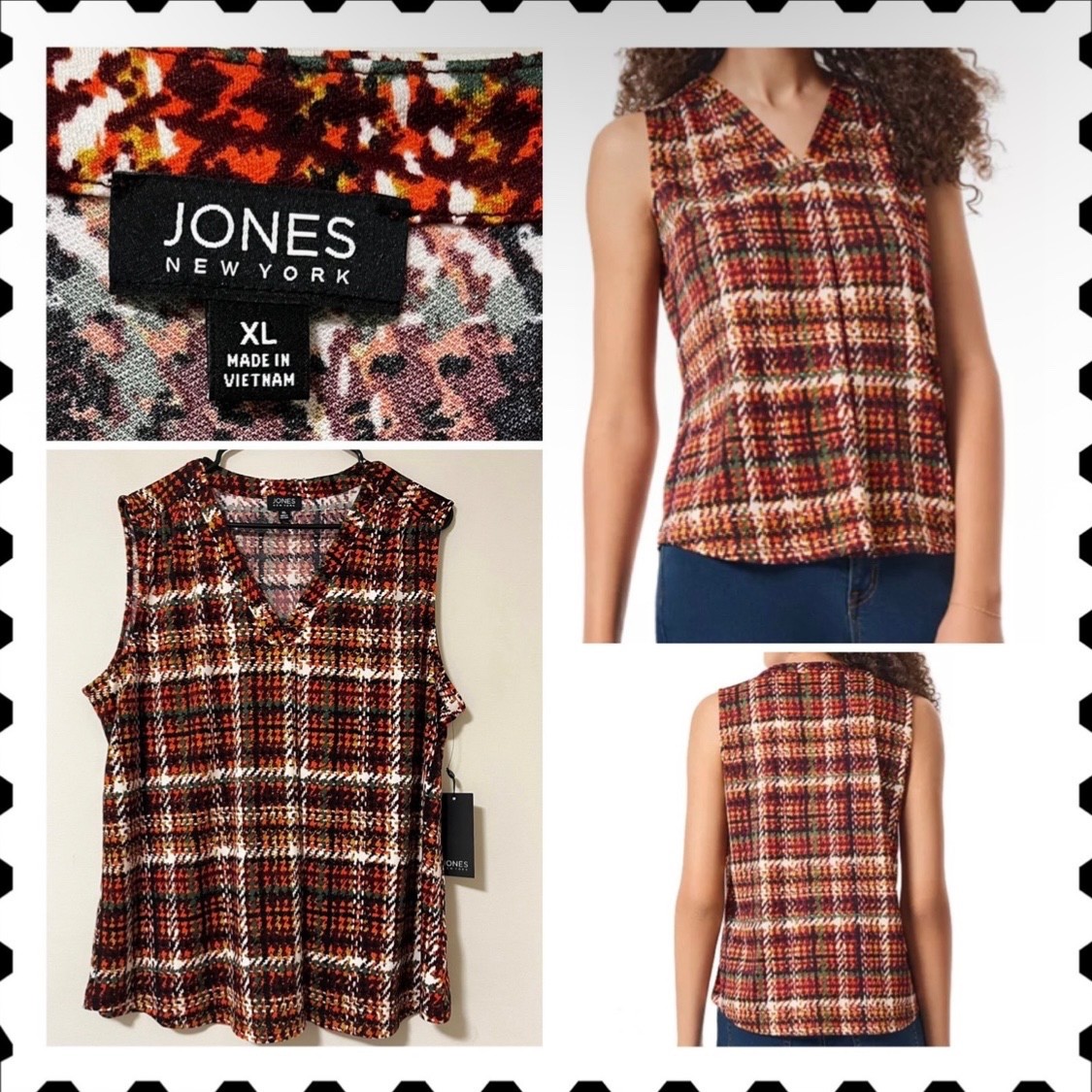 NWT Jones New York Women\'s Sleeveless Printed Pleat-Front Moss Crepe Top Size XL NWT Jones New York Women\'s Sleeveless Printed Pleat-Front Moss Crepe Top Size XL