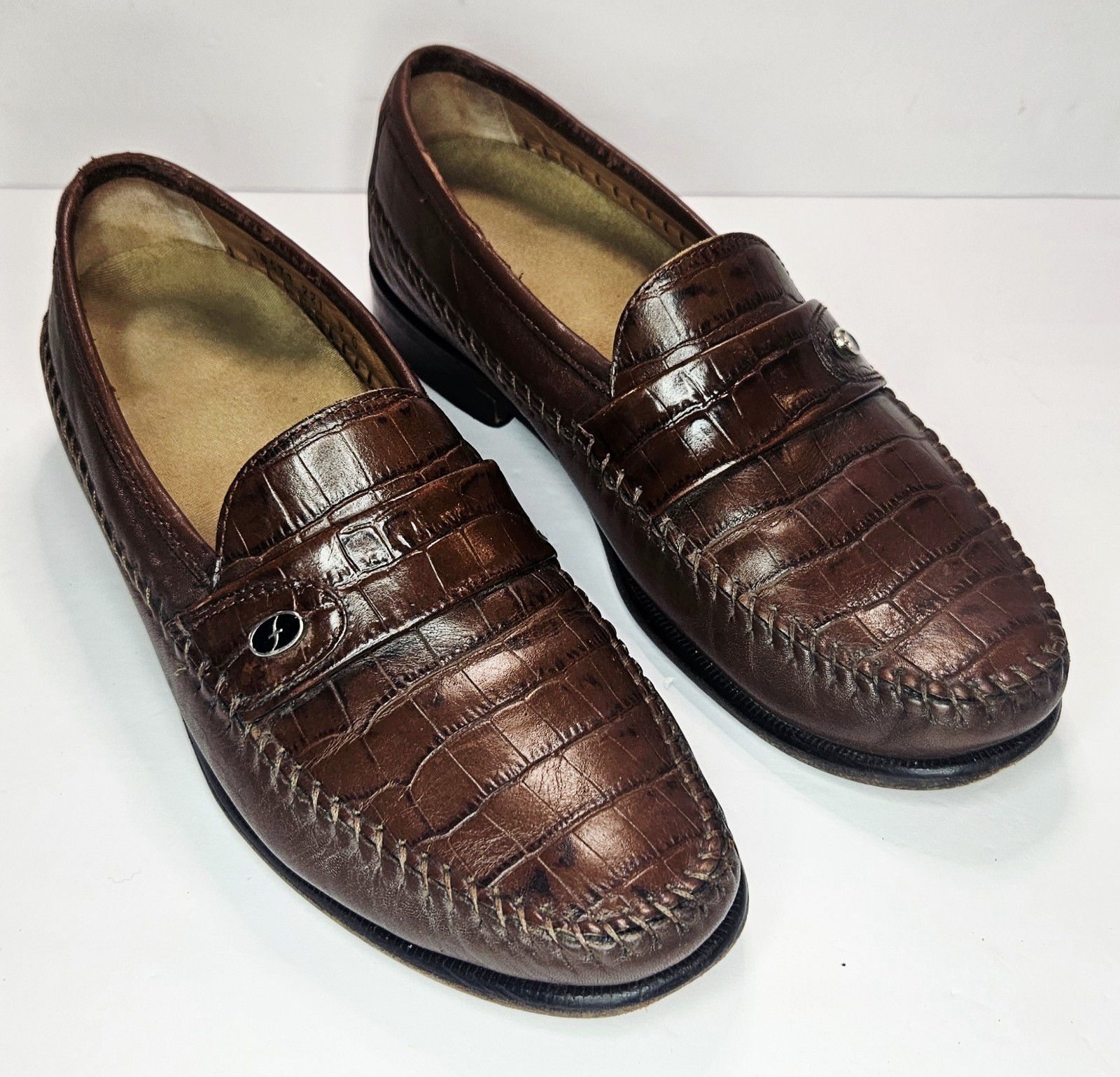 Florsheim Parma 18571-221 Men\'s 9D Cognac Croc Print Leather Loafers Shoes
