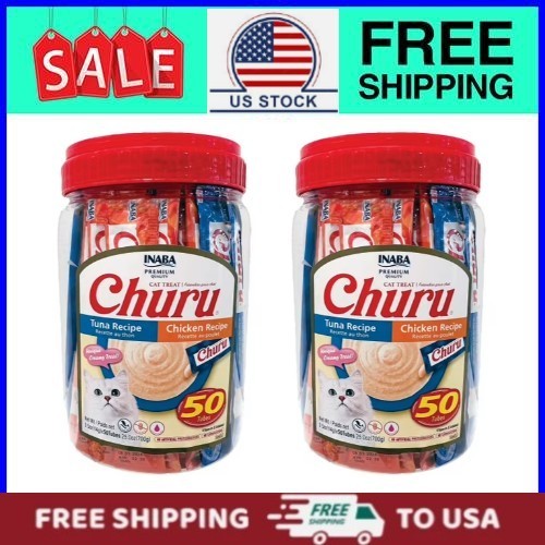 INABA Churu Creamy, Lickable Wet Cat Treats 0.5 oz, 50 Tubes, Tuna &Chicken x2P