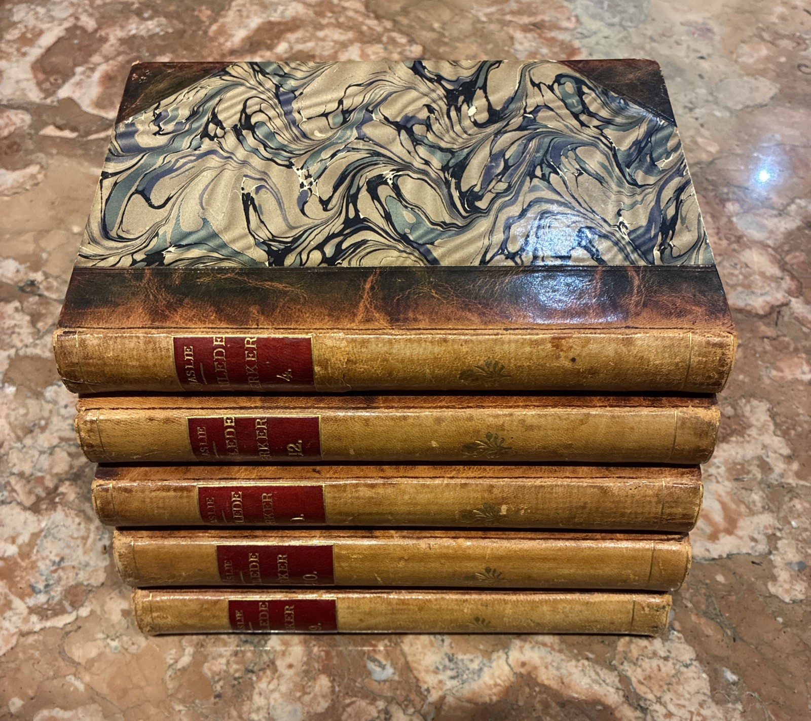 Book Set Jonas Lie Leather Marbled Antique Vintage Norway Denmark Home Library