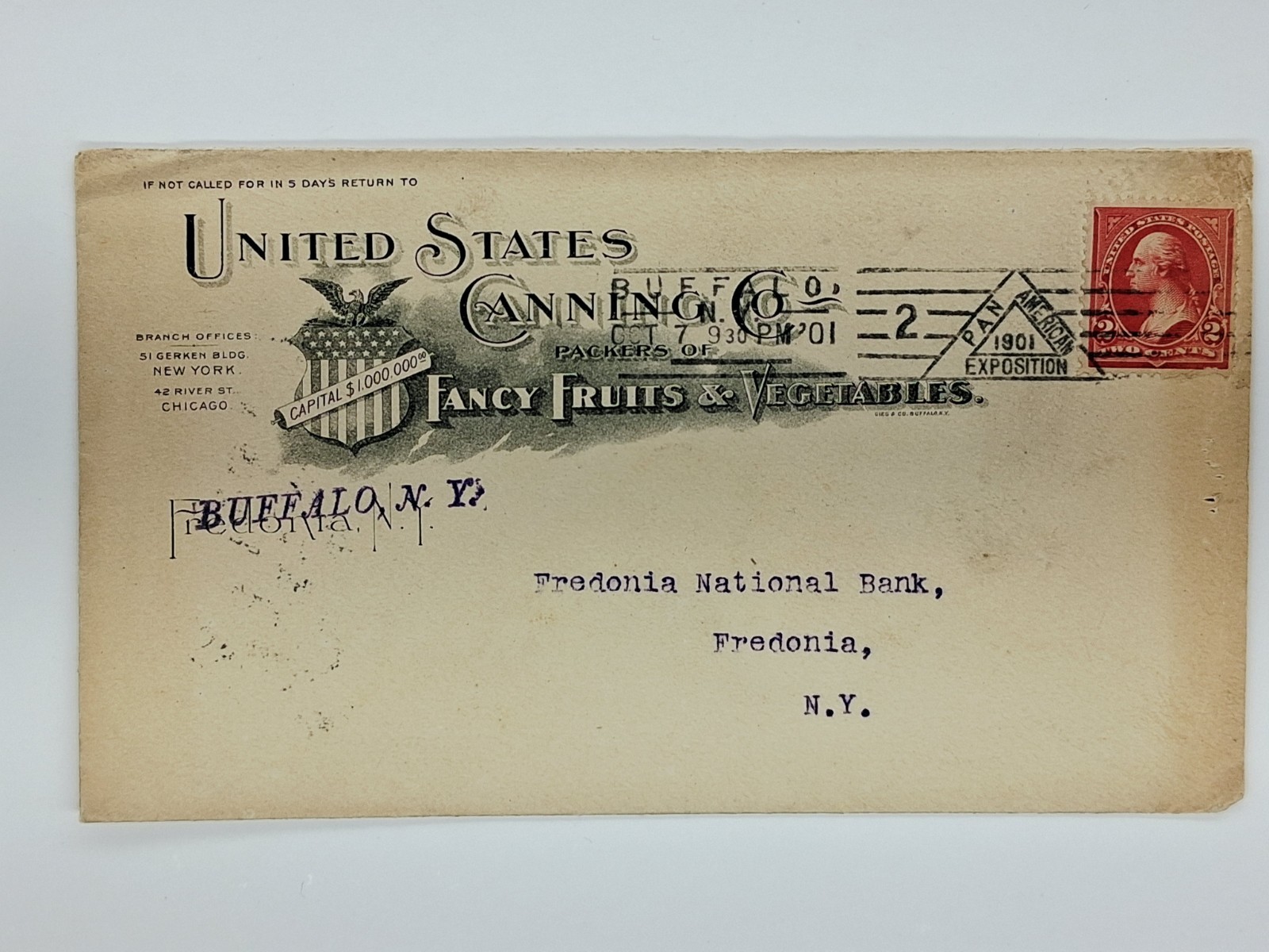 1901 Pan -American Exposition Adv Cover US Canning Co Buffalo NY Map Postmark 