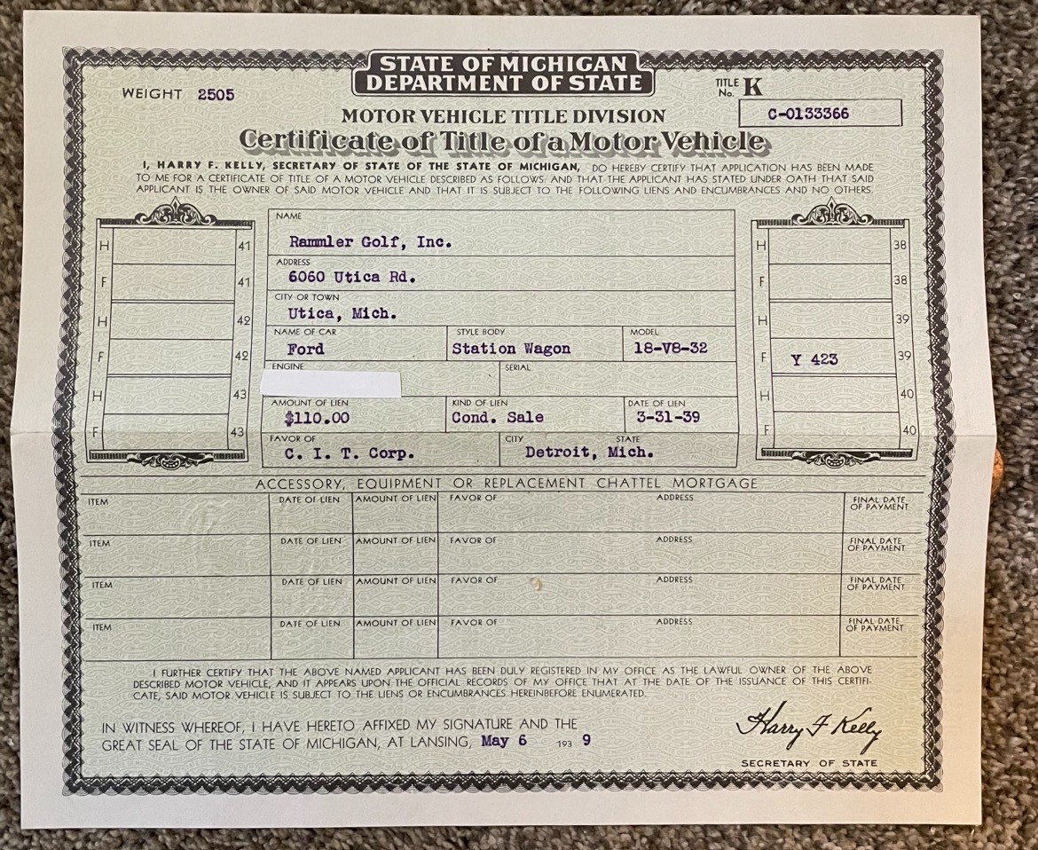 Historical Document Vintage Automobile Title 1932 Ford Station Wagon