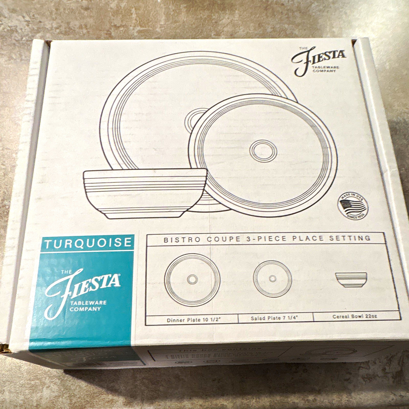 Fiesta Bistro Coupe Turquoise 3-Piece Place Setting Dinner Set Microwave Safe