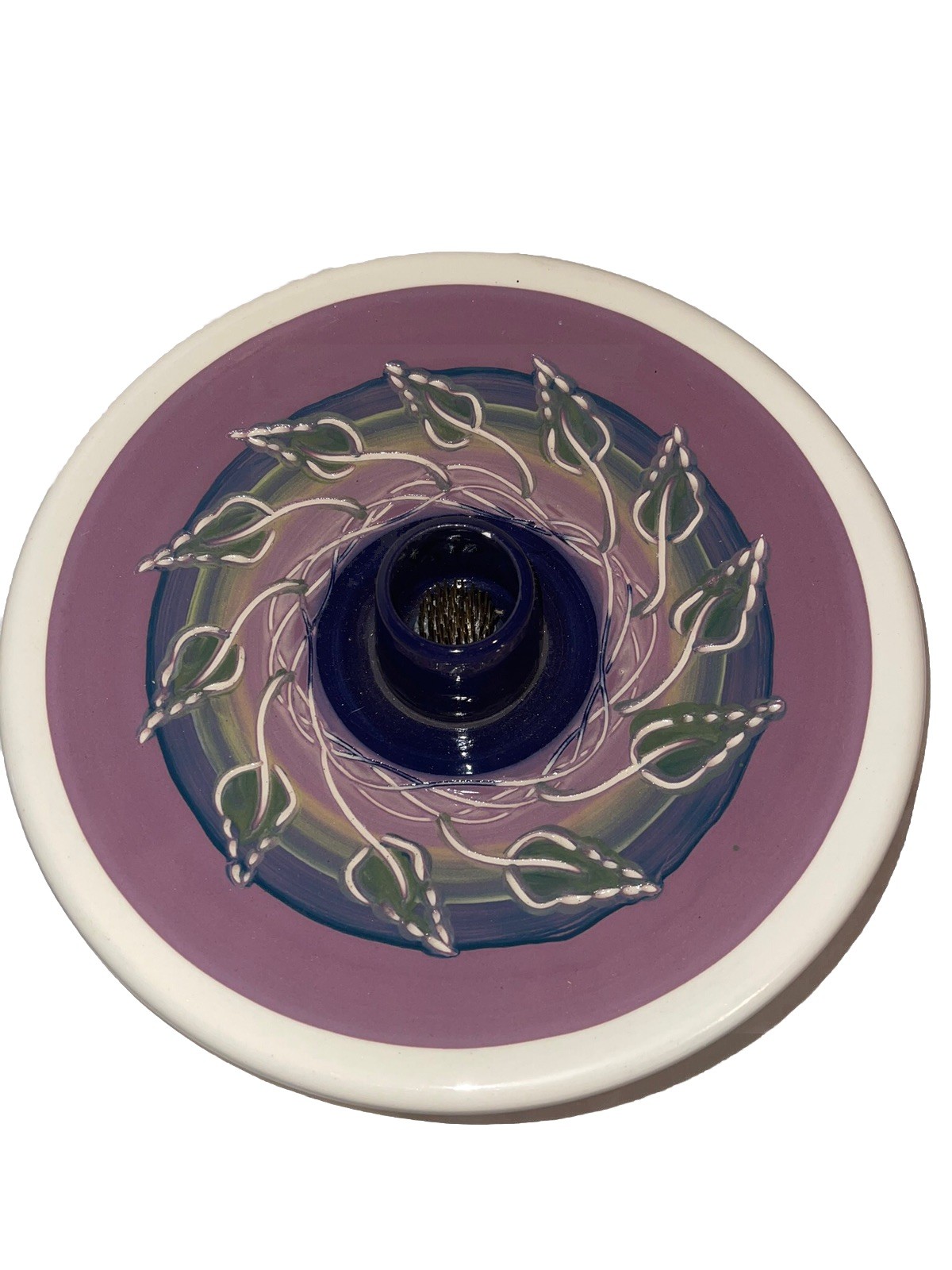 Nice Ikebana Ware Studio Pottery Flower Frog Purple 12\ Nice Ikebana Ware Studio Pottery Flower Frog Purple 12\