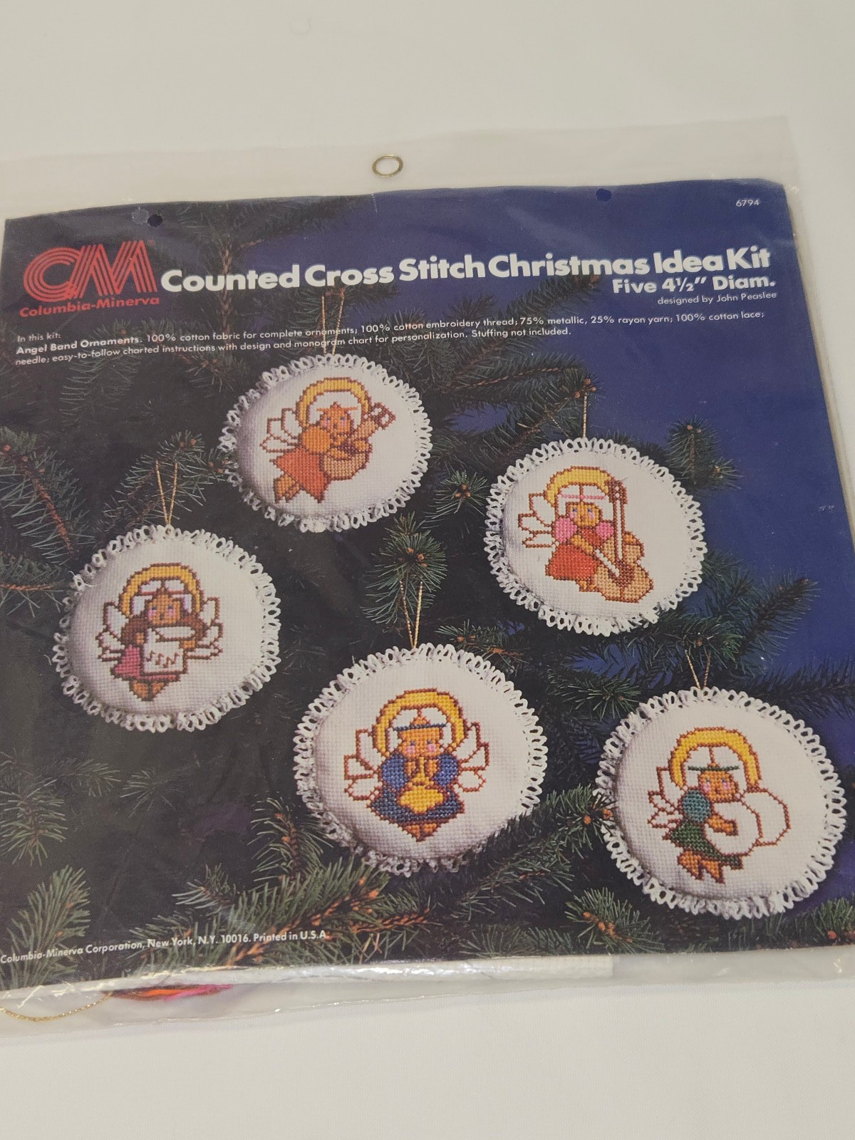 Vtg 1978 CM Columbia Minerva Counted Cross Stitch Ornaments Kit Christmas ANGELS