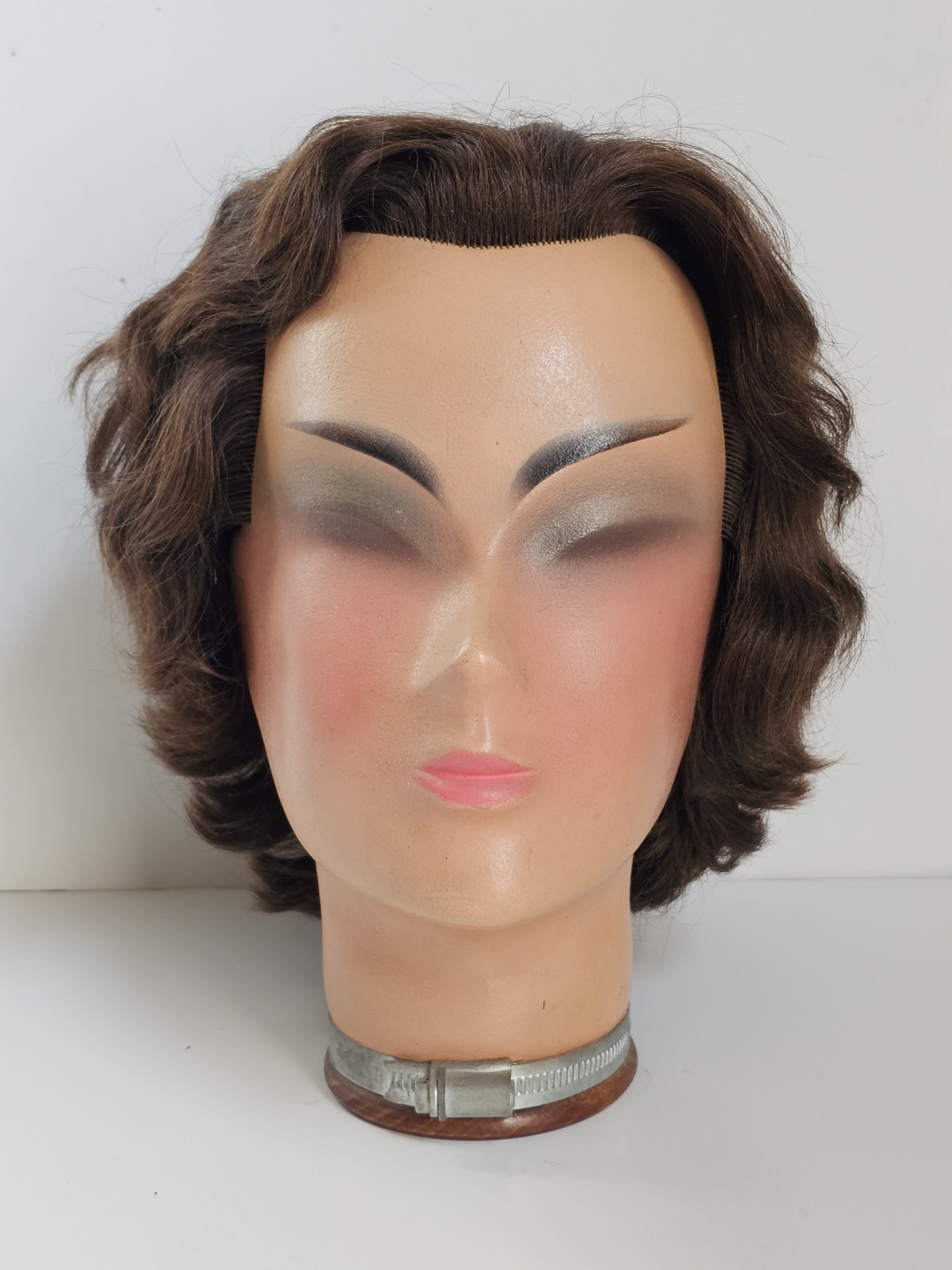 Vintage 1940\'s Mannequin Head Germany Wooden Cosmetology Model Rooted Human Hair