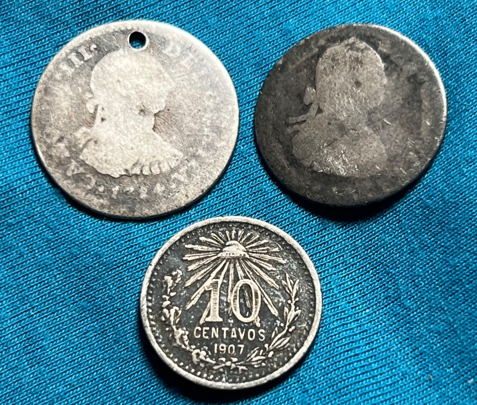 1784 Mo FF Spanish Colonial Real + 1/2 Real & 1907 10c. MEXICO SILVER COINS 1784 Mo FF Spanish Colonial Real + 1/2 Real & 1907 10c. MEXICO SILVER COINS