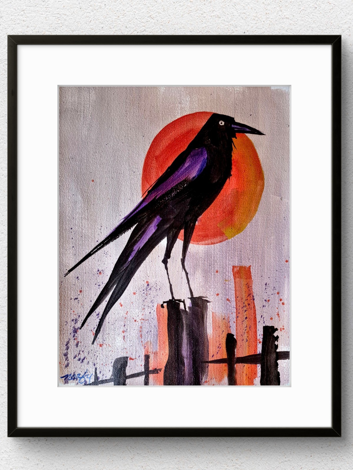 Original Acrylic 11x14 Raven Painting Signed Abstract Fall Wall Art Paper P570