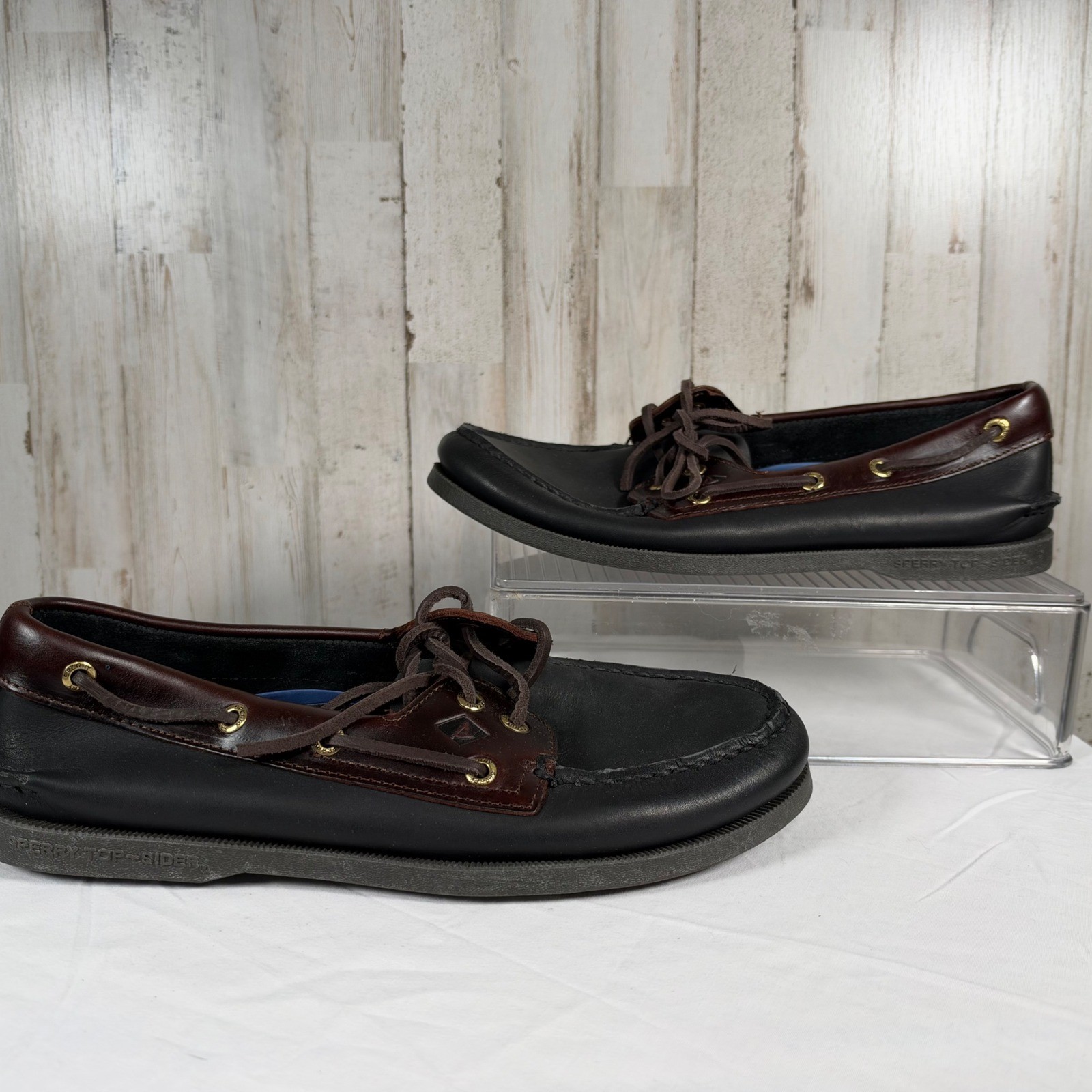 Sperry Boat Shoes Mens 9 Black Original 2-Eye Leather 0191486 Preppy Ivy League
